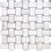 Carrara Marble 1″x2″ Basketweave With Gray Dots Polished Mosaic