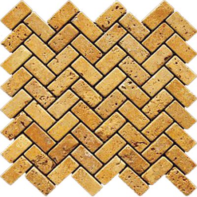 gold travertine 1×2 herringbone tumbled