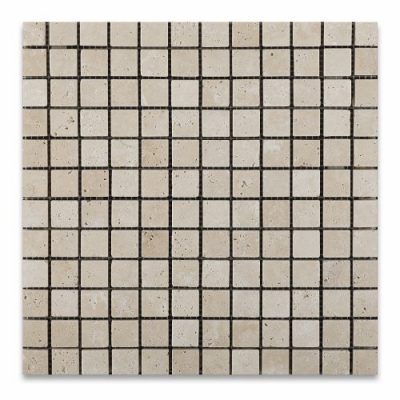 ivory travertine 1×1 tumbled mosaic